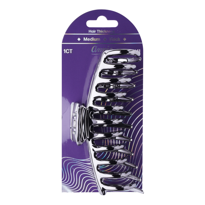 Annie Shiny Large Bone Jaw Clip 13cm, 1 Count Metallic Hair Clip, Silver