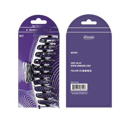 Annie Shiny Large Bone Jaw Clip 13cm, 1 Count Metallic Hair Clip, Silver