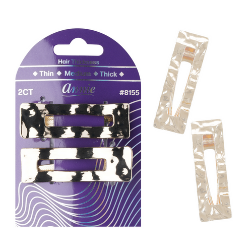 Annie Shiny Metal Hair Clips Rectangle, 2 Count Metallic Hair Clip, Gold
