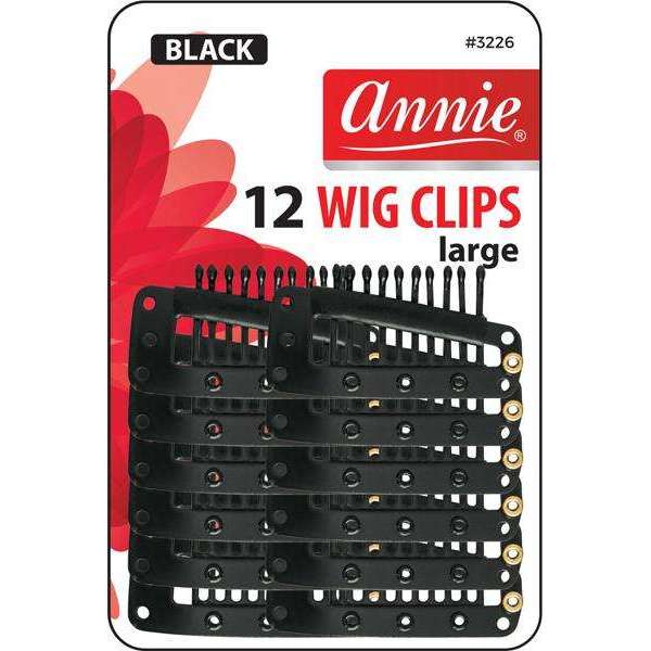 Annie Wig Clips Large, 12 Count, Black