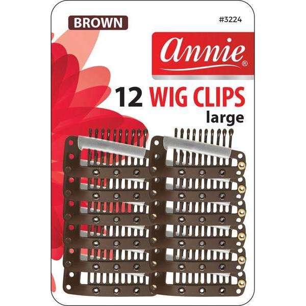 Annie Wig Clips Large, 12 Count, Brown