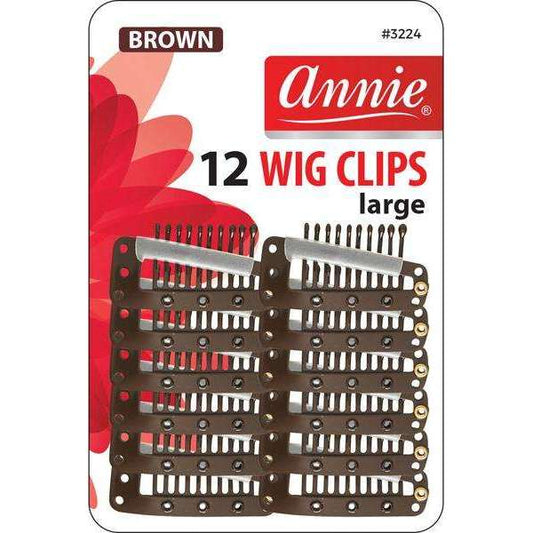 Annie Wig Clips Large, 12 Count, Brown
