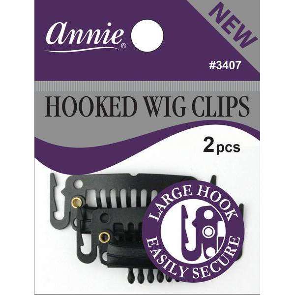 Annie Wig Clips Long Hooked, 2 Count, Black