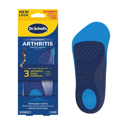 Blue women's arthritis support insole with perforated top and round heel cup