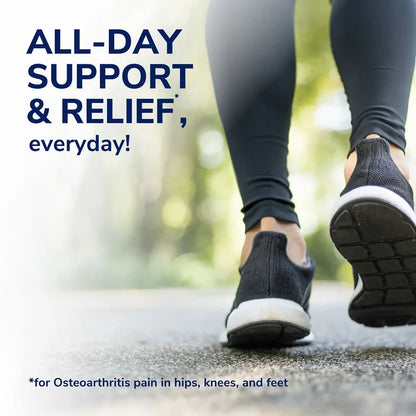 Close-up of walking shoes on pavement with arthritis support insole promotion
