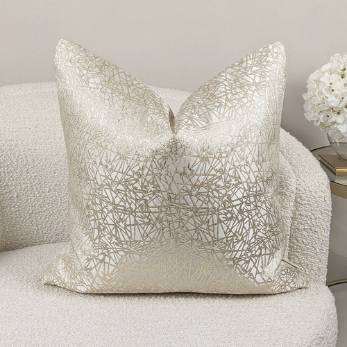 Arya Cream & Gold Geometric Print Feather Filled Cushion - 50x50cm Textiles