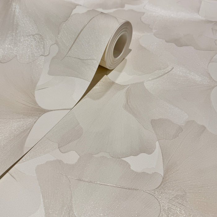Athena Cream Metallic Gingko Leaf Patterned Wallpaper Home Improvement