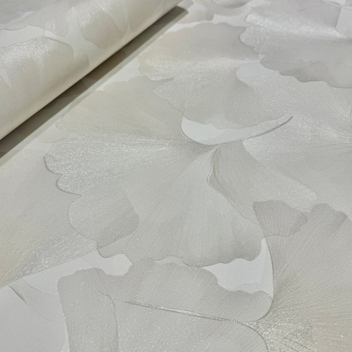 Athena Cream Metallic Gingko Leaf Patterned Wallpaper Home Improvement