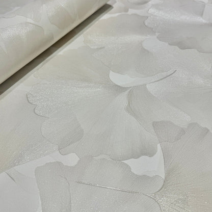 Athena Cream Metallic Gingko Leaf Patterned Wallpaper Home Improvement