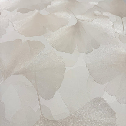 Athena Cream Metallic Gingko Leaf Patterned Wallpaper Home Improvement