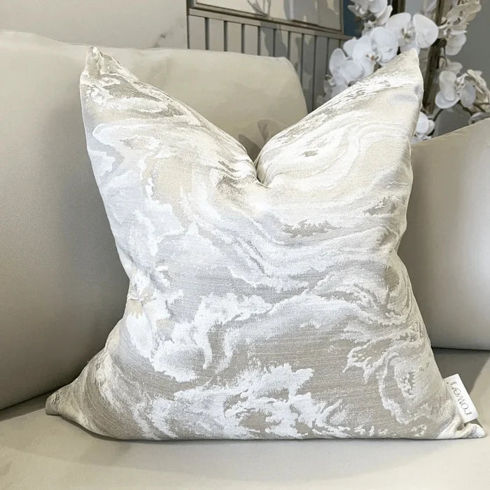 Aurora Cream & Taupe Marble Effect Feather Filled Cushion - 50x50cm Textiles