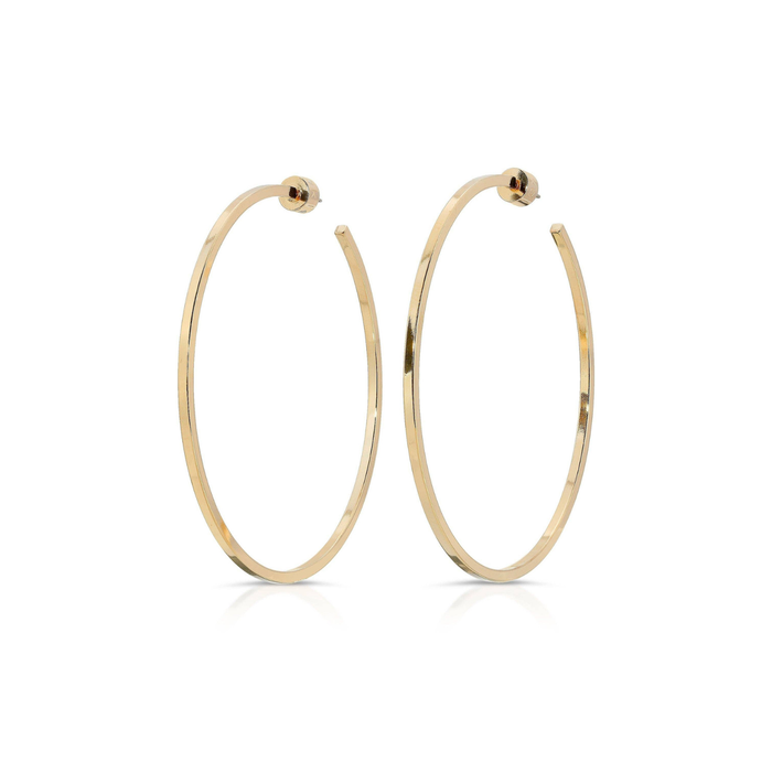 Gold square-wire hoop earrings, 2.5 in, oval wire frame