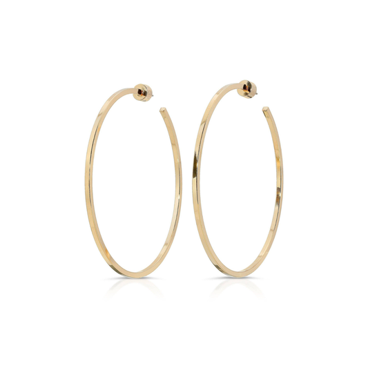 Gold square-wire hoop earrings, 2.5 in, oval wire frame