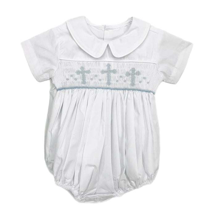 Baby Blessings Boys Smocked Cross Bubble-Blue