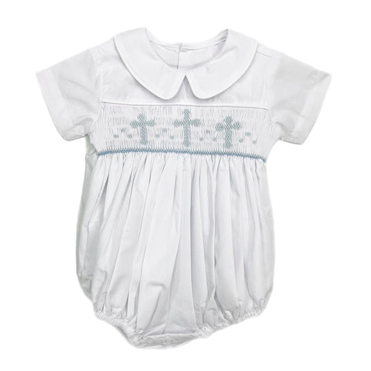 Baby Blessings Boys Smocked Cross Bubble-Blue