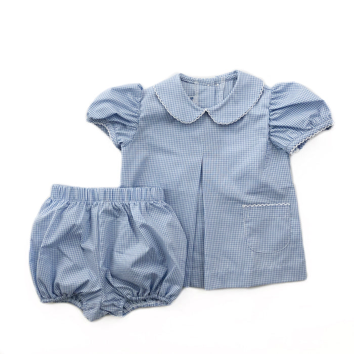 Banbury Cross Light Blue Gingham Girl Bloomer Set