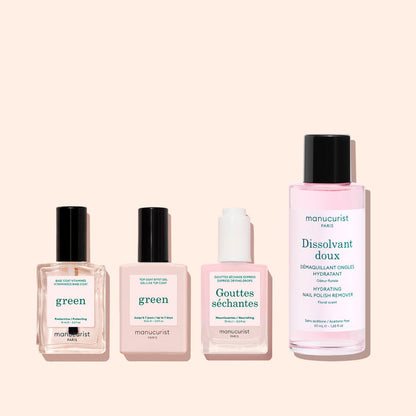 Base Coat Vitaminée + Top Coat + Gouttes Séchantes + Dissolvant Doux