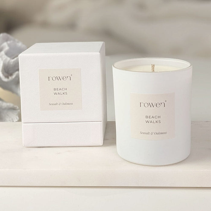 Beach Walks White Scented Candle - Sea Salt & Oakmoss Fragrance