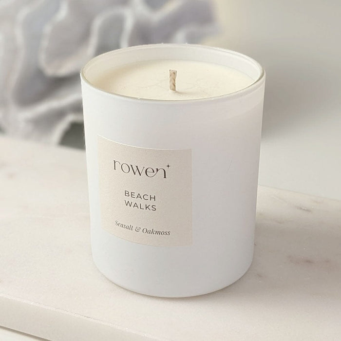 Beach Walks White Scented Candle - Sea Salt & Oakmoss Fragrance