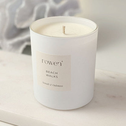 Beach Walks White Scented Candle - Sea Salt & Oakmoss Fragrance