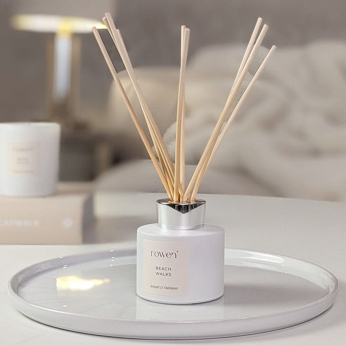 Beach Walks White & Silver Reed Diffuser - Sea Salt & Oakmoss Fragrance
