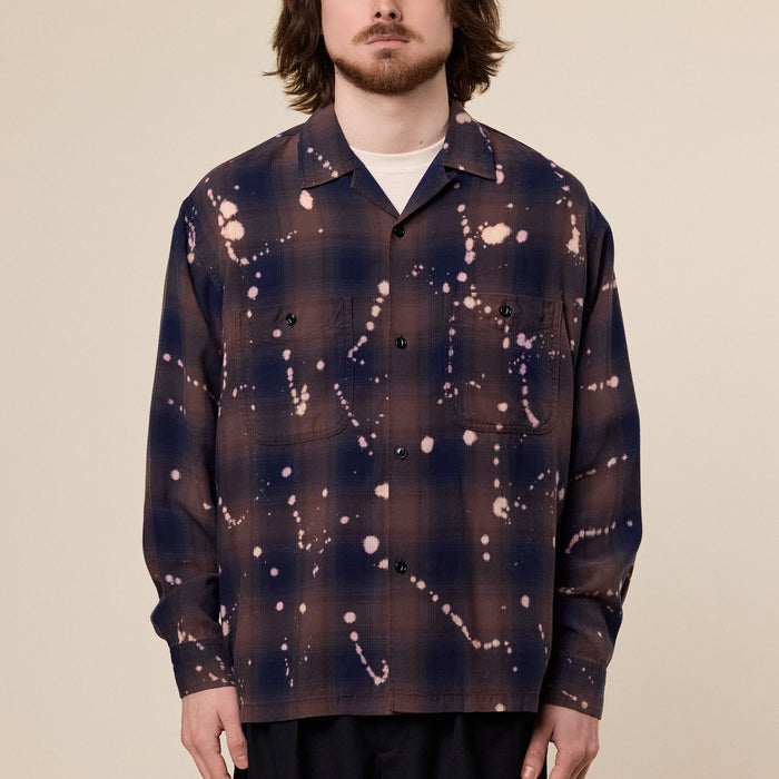 BEAMS - Bleach Ombre Open Collar Shirt - Brown