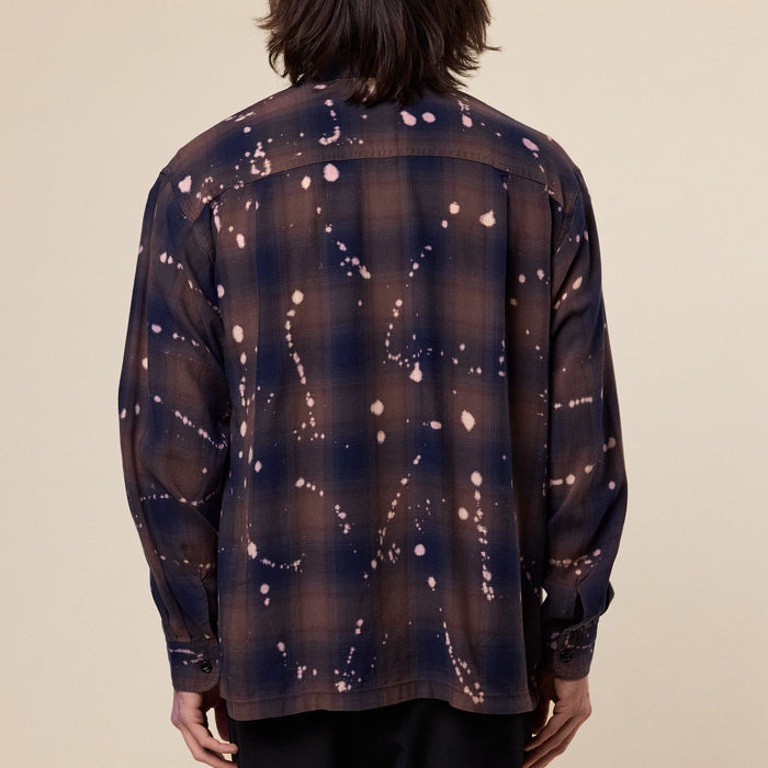 BEAMS - Bleach Ombre Open Collar Shirt - Brown