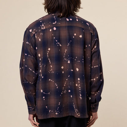 BEAMS - Bleach Ombre Open Collar Shirt - Brown