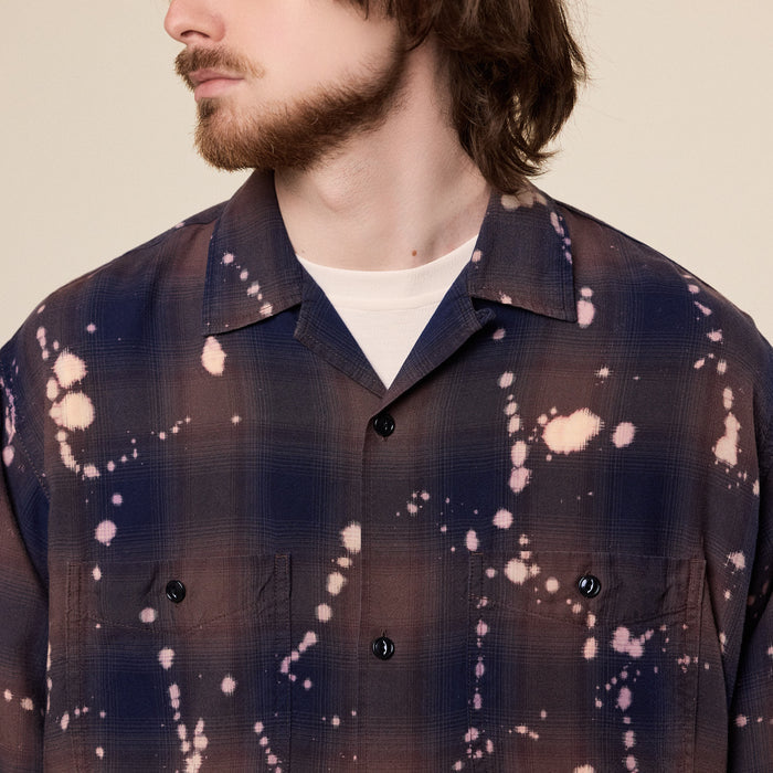 BEAMS - Bleach Ombre Open Collar Shirt - Brown