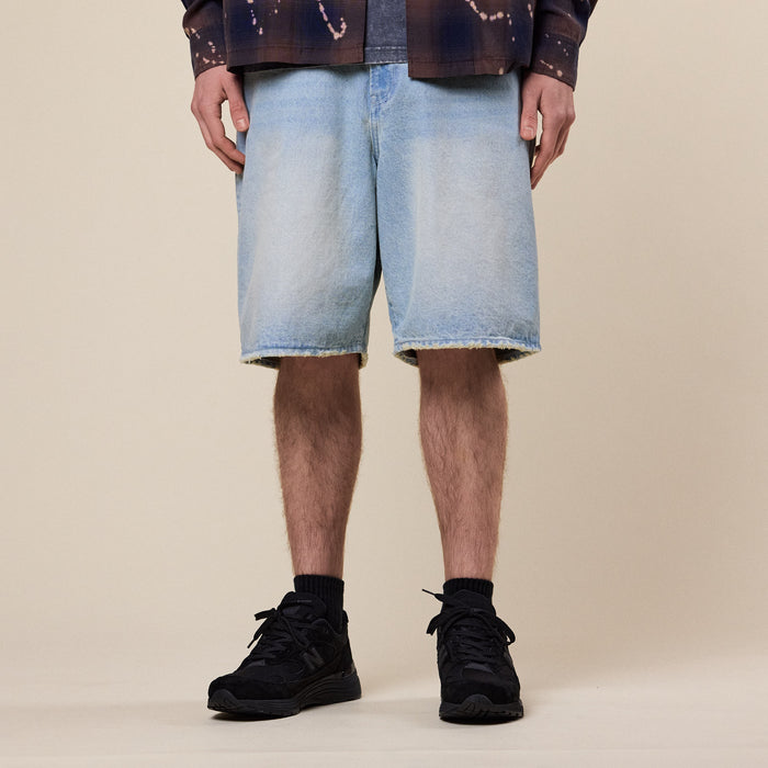 BEAMS - Damage Denim Wide Shorts - Ice Wash