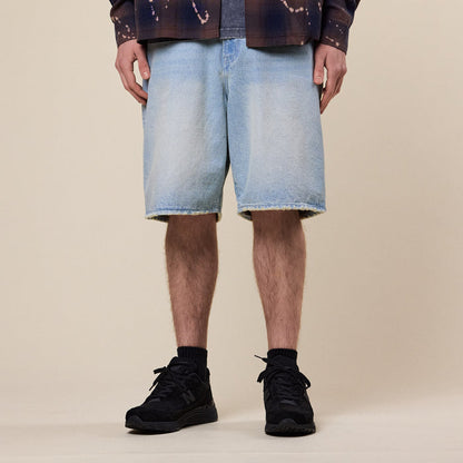 BEAMS - Damage Denim Wide Shorts - Ice Wash