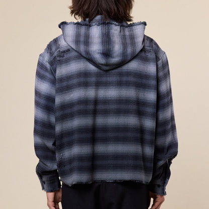 BEAMS - Damage Flannel Hooded Shirt - Black