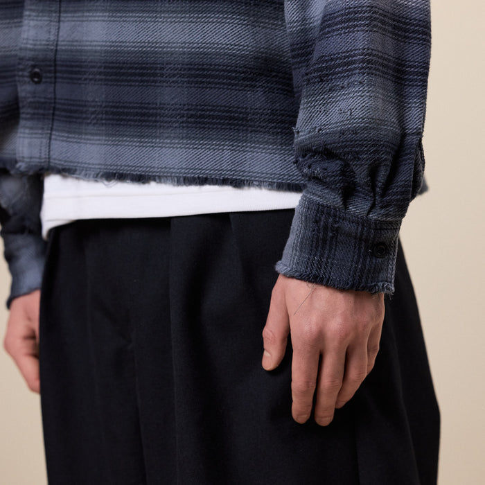 BEAMS - Damage Flannel Hooded Shirt - Black