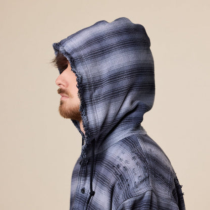 BEAMS - Damage Flannel Hooded Shirt - Black