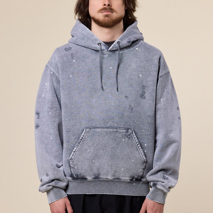 BEAMS - Damage Sweat Hoodie - Grey