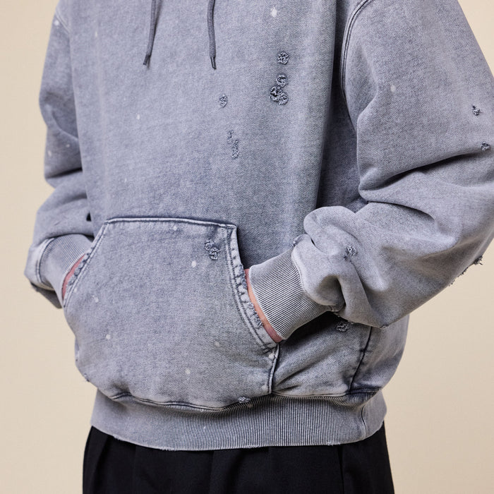 BEAMS - Damage Sweat Hoodie - Grey