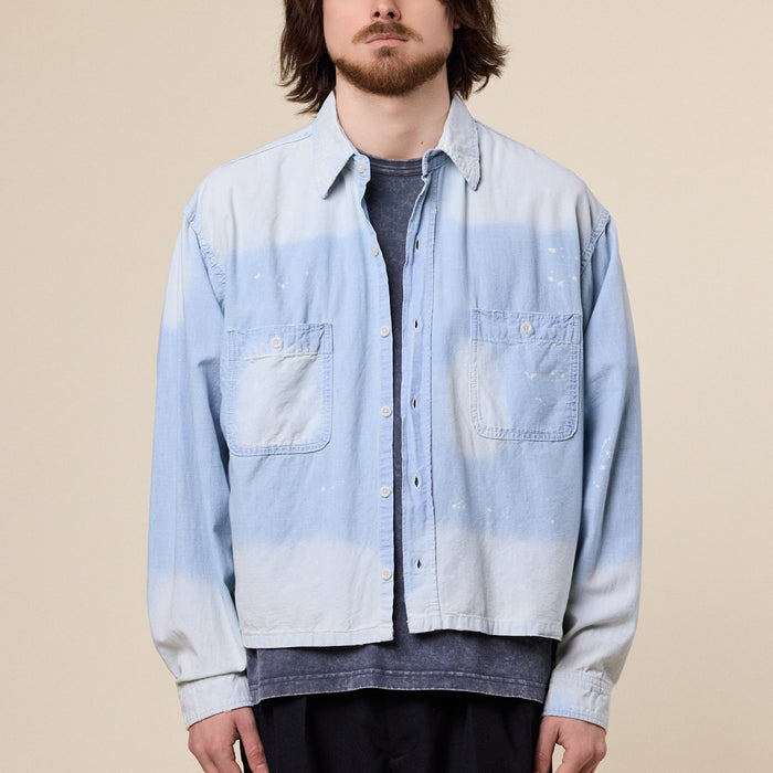 BEAMS - Damaged Chambray Shirt - Faded Blue
