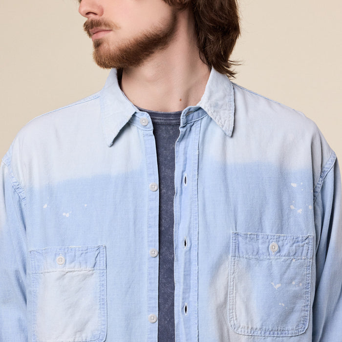 BEAMS - Damaged Chambray Shirt - Faded Blue