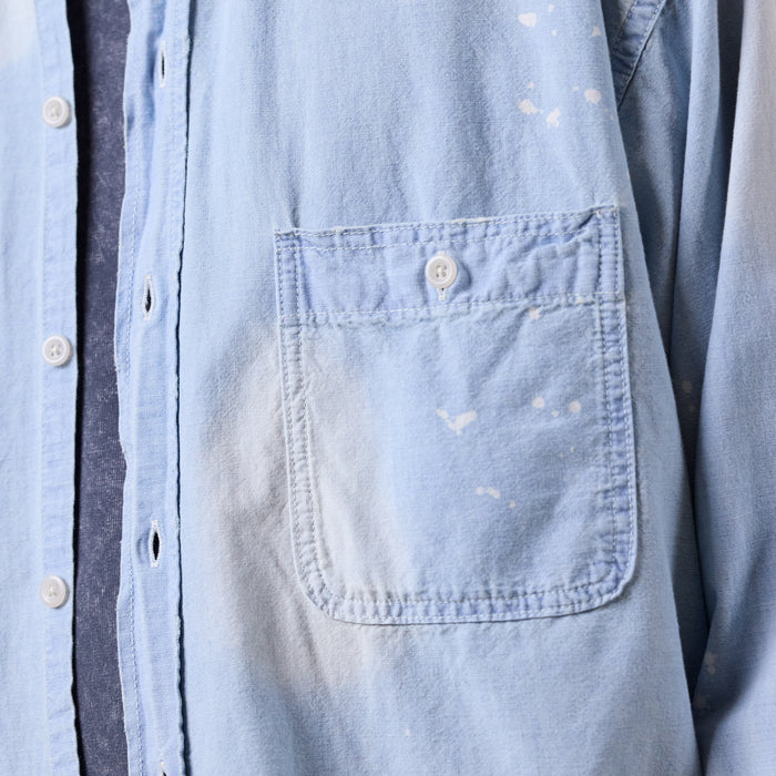BEAMS - Damaged Chambray Shirt - Faded Blue