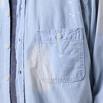 BEAMS - Damaged Chambray Shirt - Faded Blue