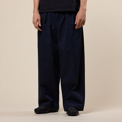 BEAMS - Wide Straight 2 Pleated Chino - Navy Blue
