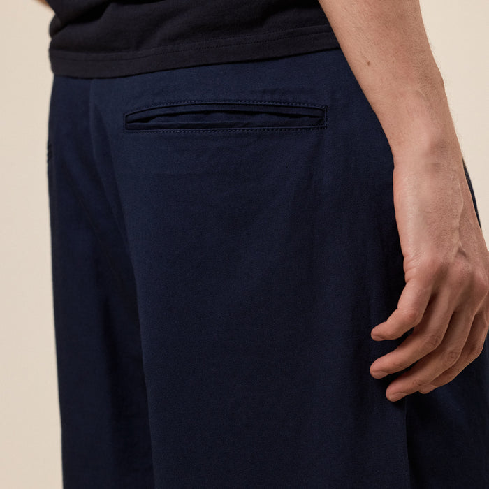BEAMS - Wide Straight 2 Pleated Chino - Navy Blue