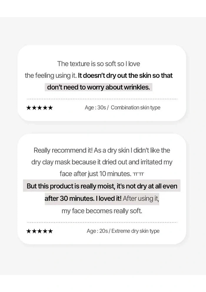 Product reviews for a skincare mask on a white background