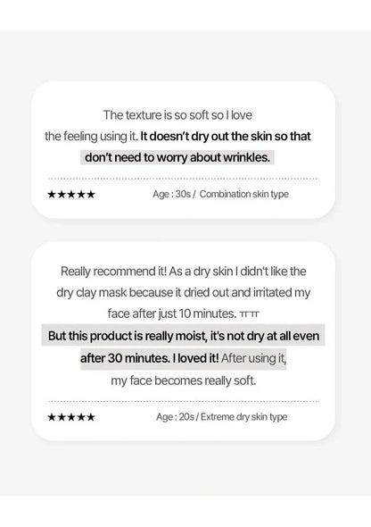 Product reviews for a skincare mask on a white background
