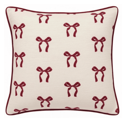 Belle Burgundy Bow Print Cushion Cushion 45x45cm Textiles