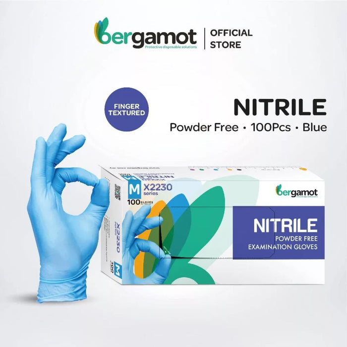 Blue Nitrile Powder Free Examination Gloves 100's X2230 | Bergamot