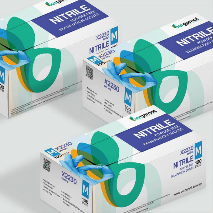 Blue Nitrile Powder Free Examination Gloves 100's X2230 | Bergamot
