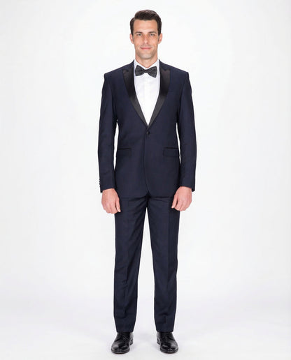 Braveman Slim Fit Navy Blue One Button Tuxedo Tux Suit With Peak Lapels - The Suit Depot