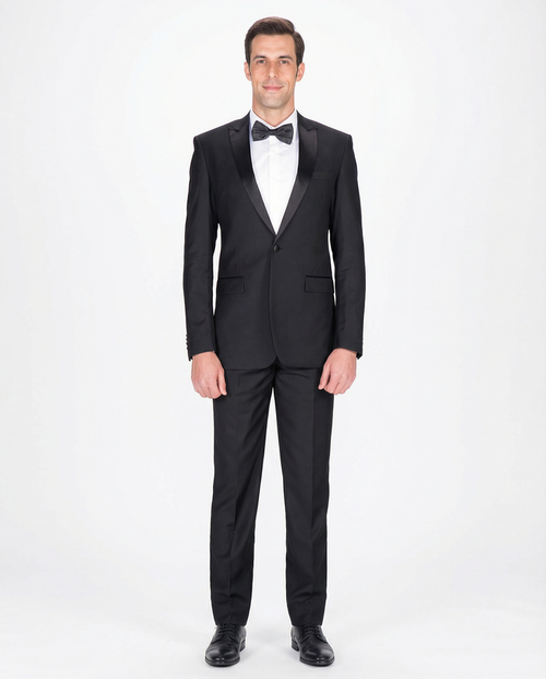 Braveman Slim Fit Solid Black One Button Tuxedo Tux Suit With Peak Lapels - The Suit Depot