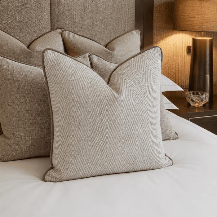 Bridgeport Cream Chevron Cushion Cover with Velvet Piping - 50x50cm Textiles